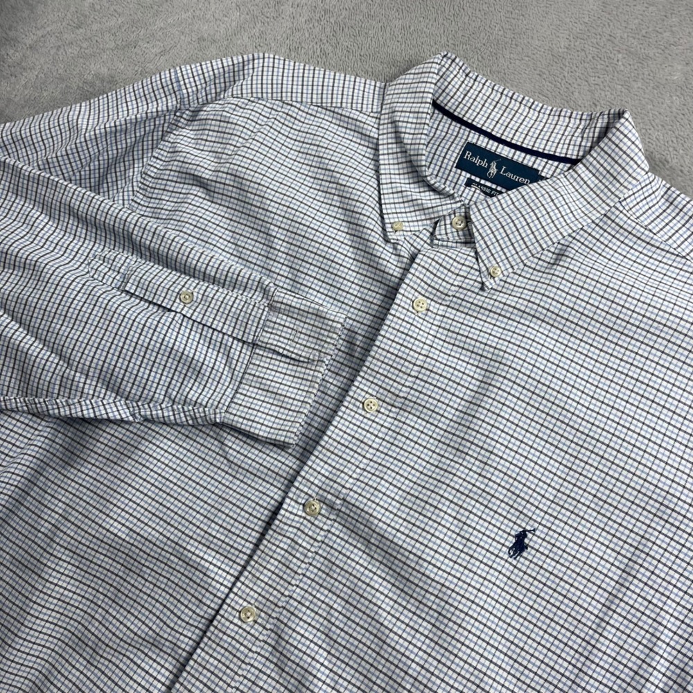 Ralph Lauren Classic Fit Button Down Shirt Mens 3XB Big Blue White Check